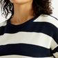 Women's Striped Navy Crew Neck Sweater - Detail View