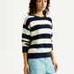 Women's Striped Navy Crew Neck Sweater - Side View