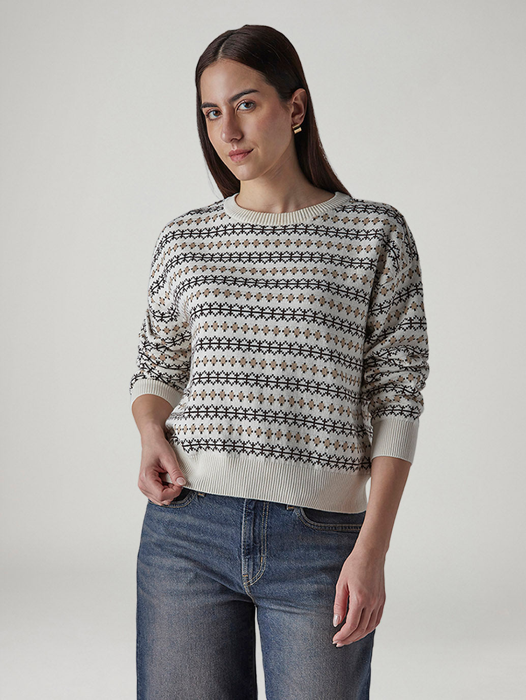 Women's Printed Relaxed Fit Sweater - Front View