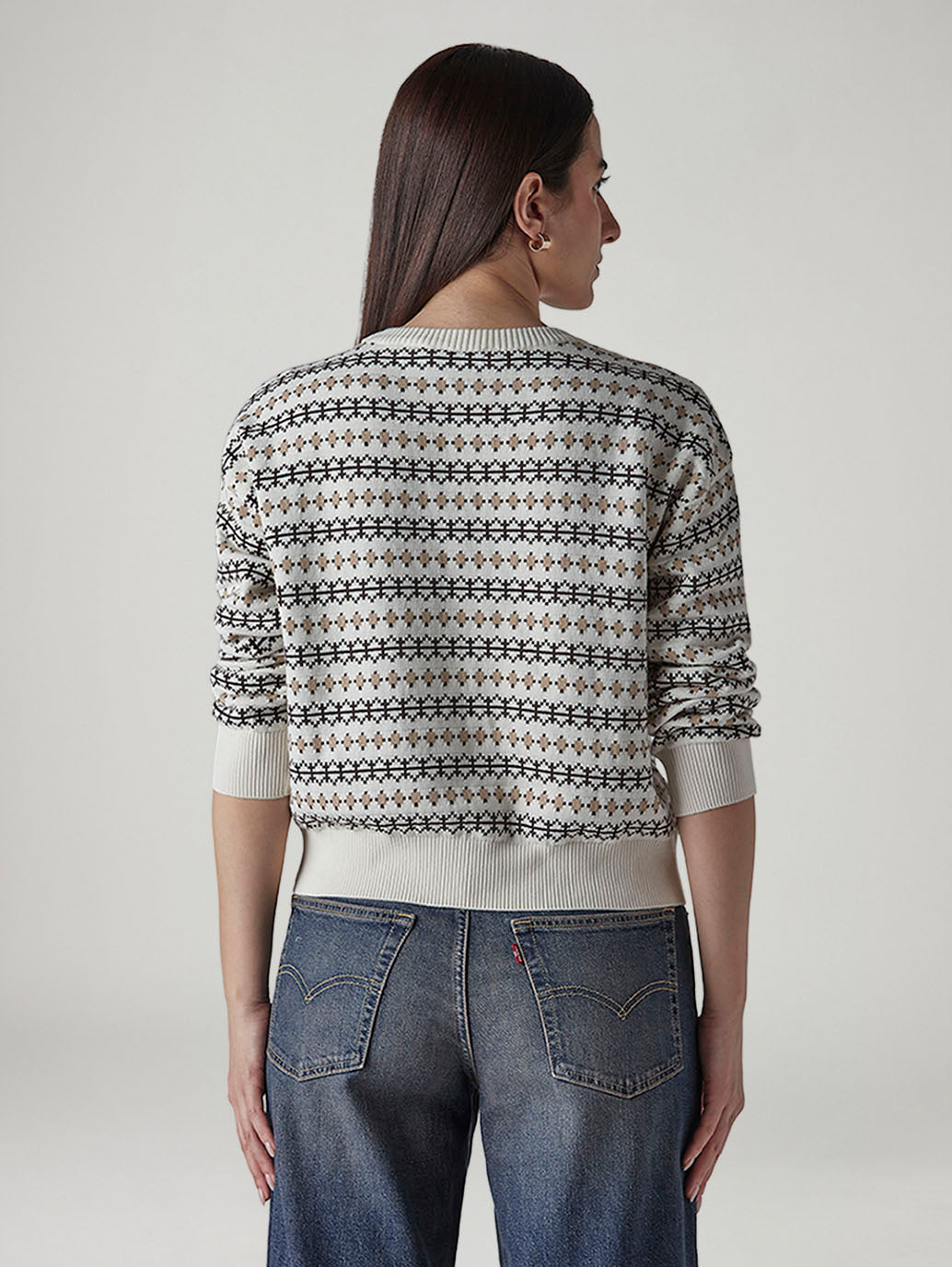 Women's Printed Relaxed Fit Sweater - Back View