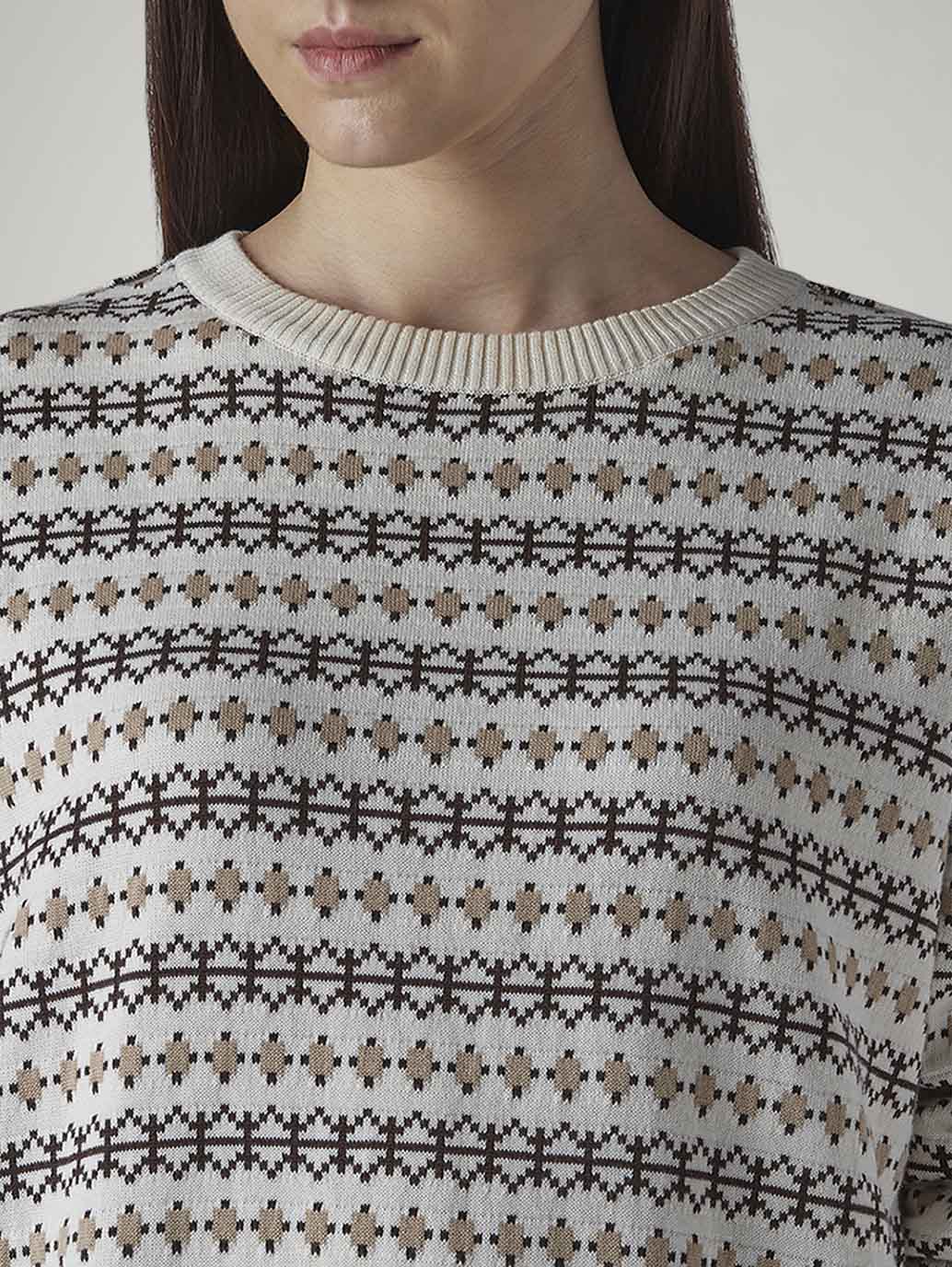 Women's Printed Relaxed Fit Sweater - Detail View