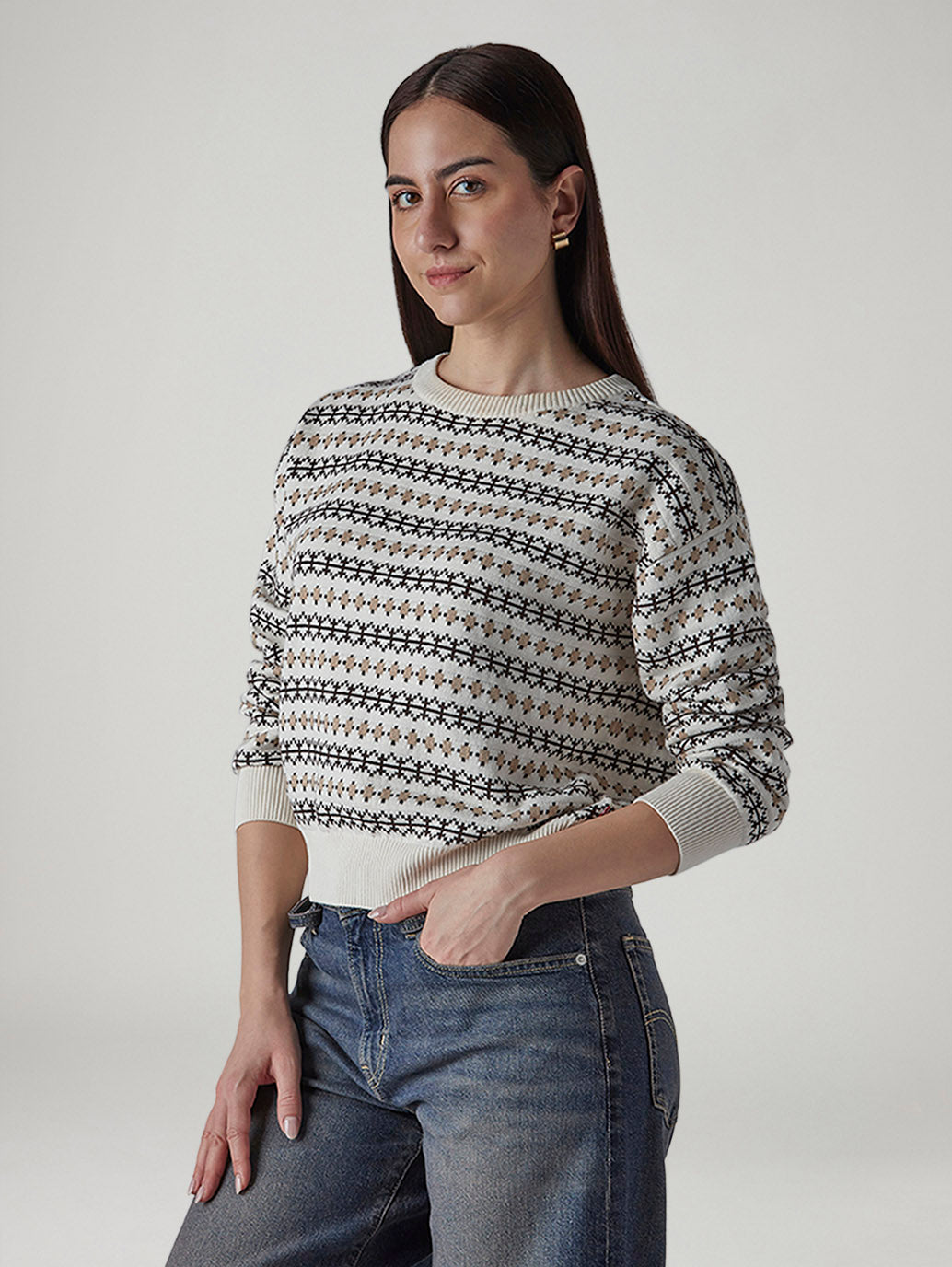 Women's Printed Relaxed Fit Sweater - Side View
