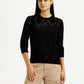 Women's Self Design Black Round Neck Sweater - Styleshot View