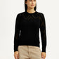 Women's Self Design Black Round Neck Sweater - Front View