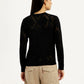 Women's Self Design Black Round Neck Sweater - Back View