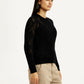 Women's Self Design Black Round Neck Sweater - Side View