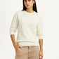 Women's Self Design Off White Round Neck Sweater - Styleshot View