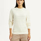 Women's Self Design Off White Round Neck Sweater - Front View
