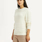 Women's Self Design Off White Round Neck Sweater - Side View
