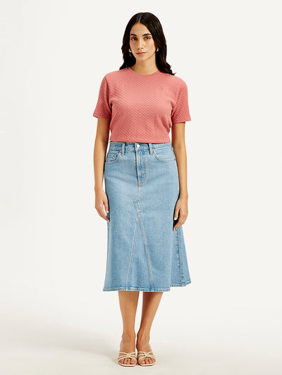Women's High Rise Blue A-Line Skirt