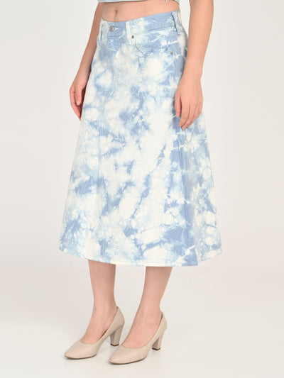 Women's Mid Rise Light Blue Regular Fit Skirt