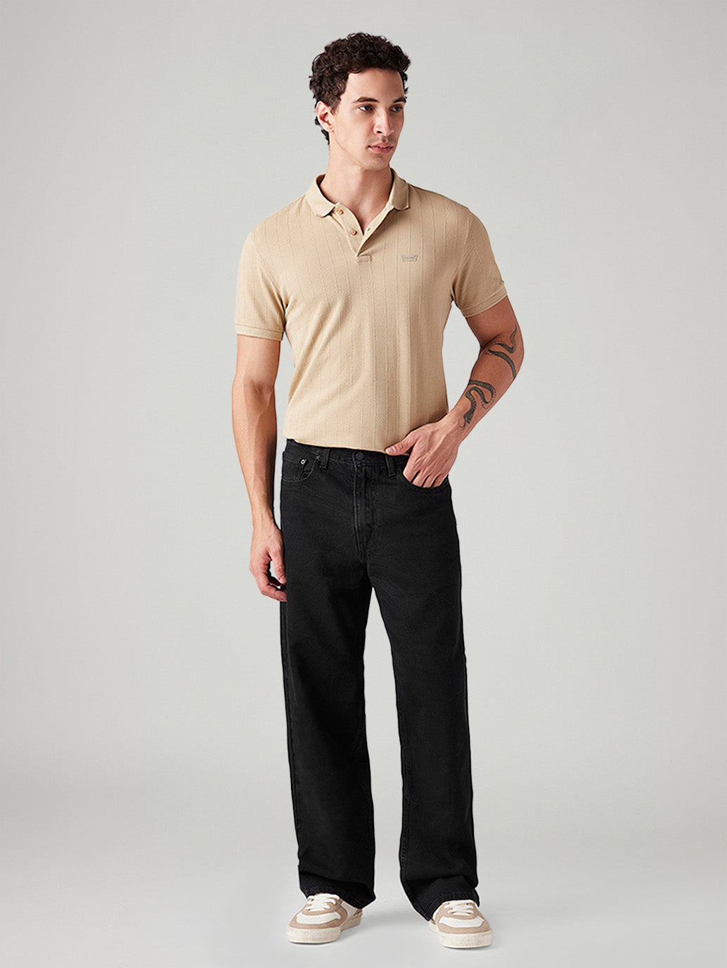Men's 578 Black Baggy Fit Mid Rise Jeans - Front View