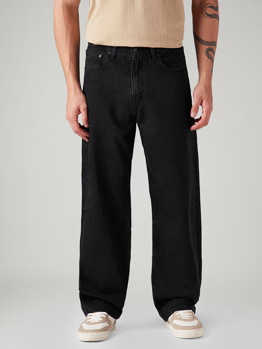 Men's 578 Black Baggy Fit Mid Rise Jeans - Front View