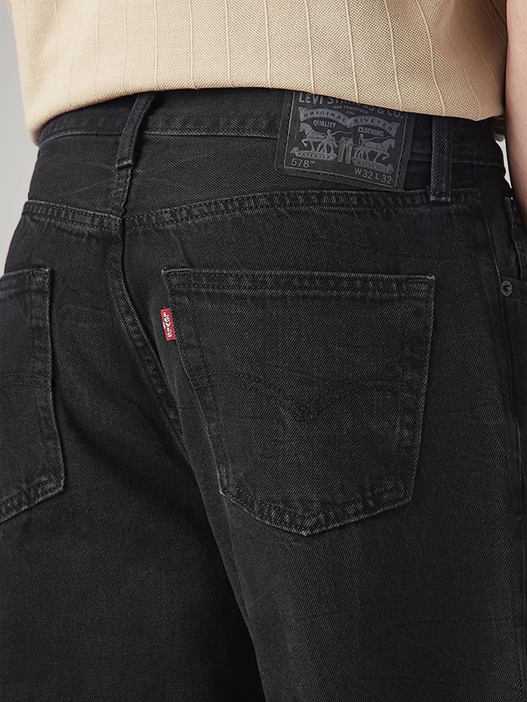 Men's 578 Black Baggy Fit Mid Rise Jeans - Detail View