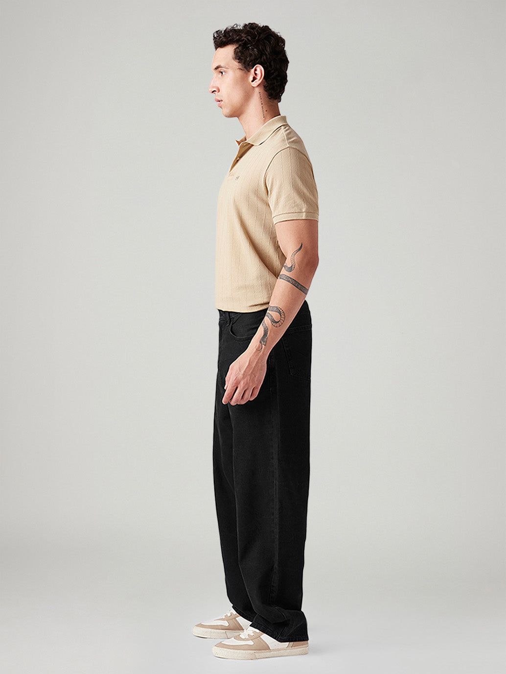 Men's 578 Black Baggy Fit Mid Rise Jeans - Side View