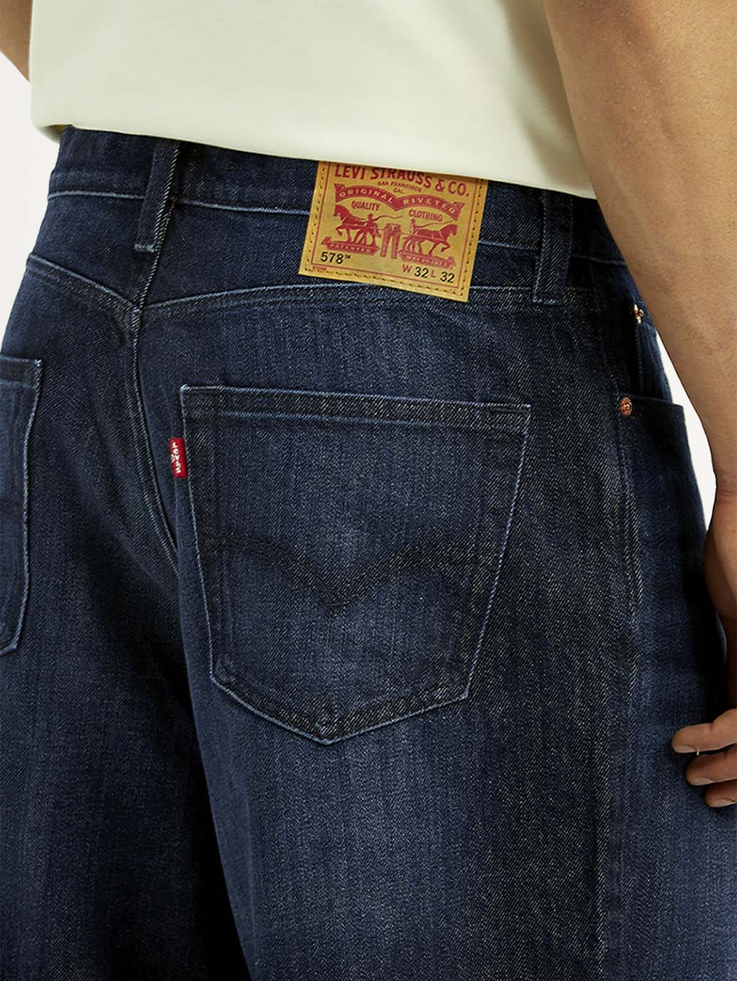 Men's 578 Dark Blue Baggy Fit Mid Rise Jeans - Detail View