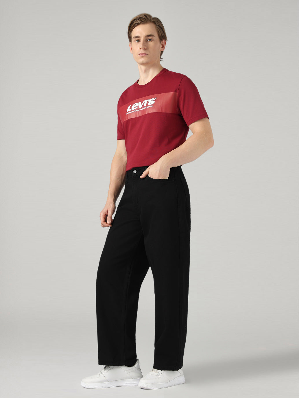 Men's 578 Black Baggy Fit Mid Rise Jeans - Side View