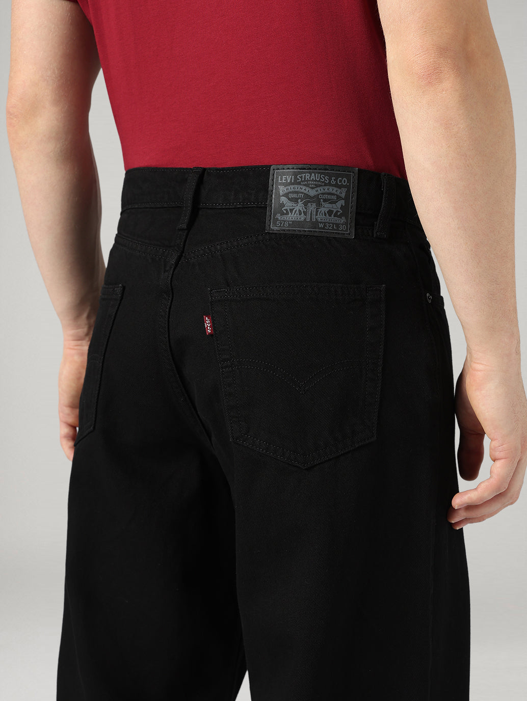 Men's 578 Black Baggy Fit Mid Rise Jeans - Detail View