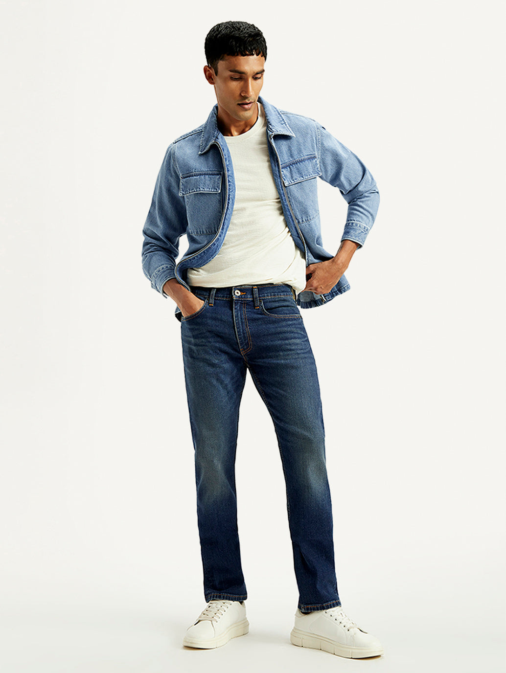 Men's Tinted 513 Blue Slim Straight Fit Mid Rise Jeans - Elevated View