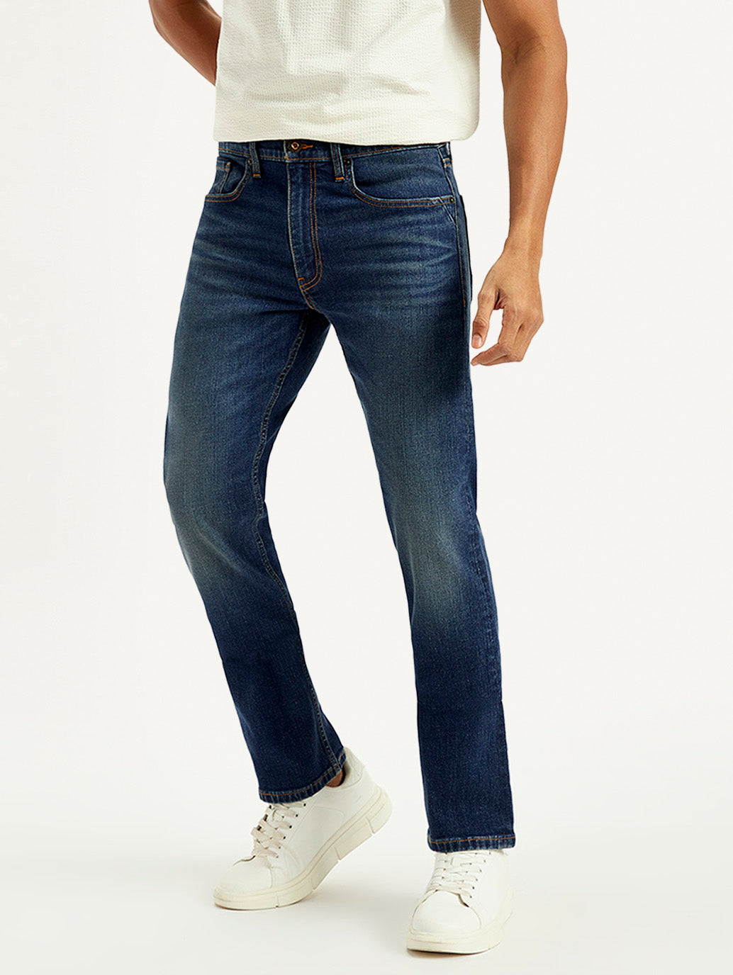 Men's Tinted 513 Blue Slim Straight Fit Mid Rise Jeans - Front View
