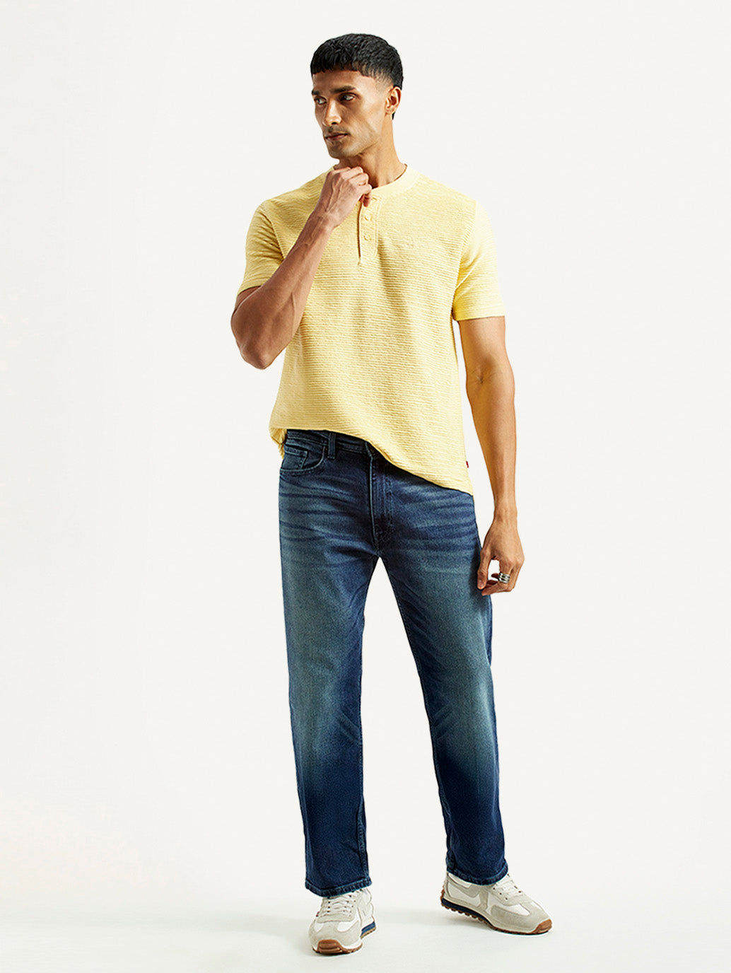 Men's 555 Blue Relaxed Straight Fit Mid Rise Jeans