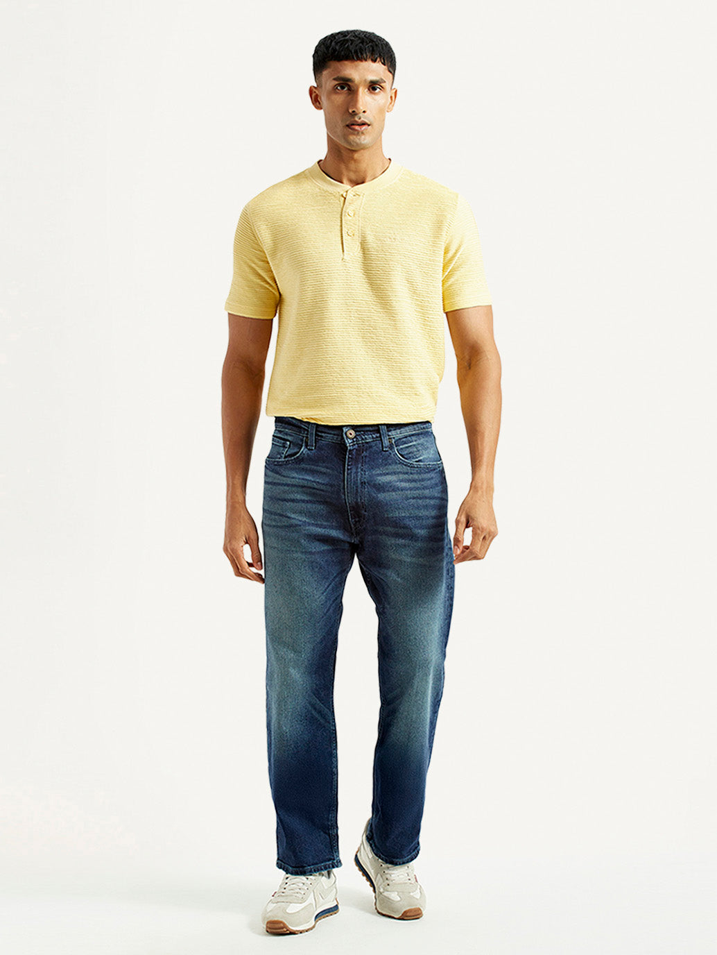 Men's 555 Blue Relaxed Straight Fit Mid Rise Jeans - Front View