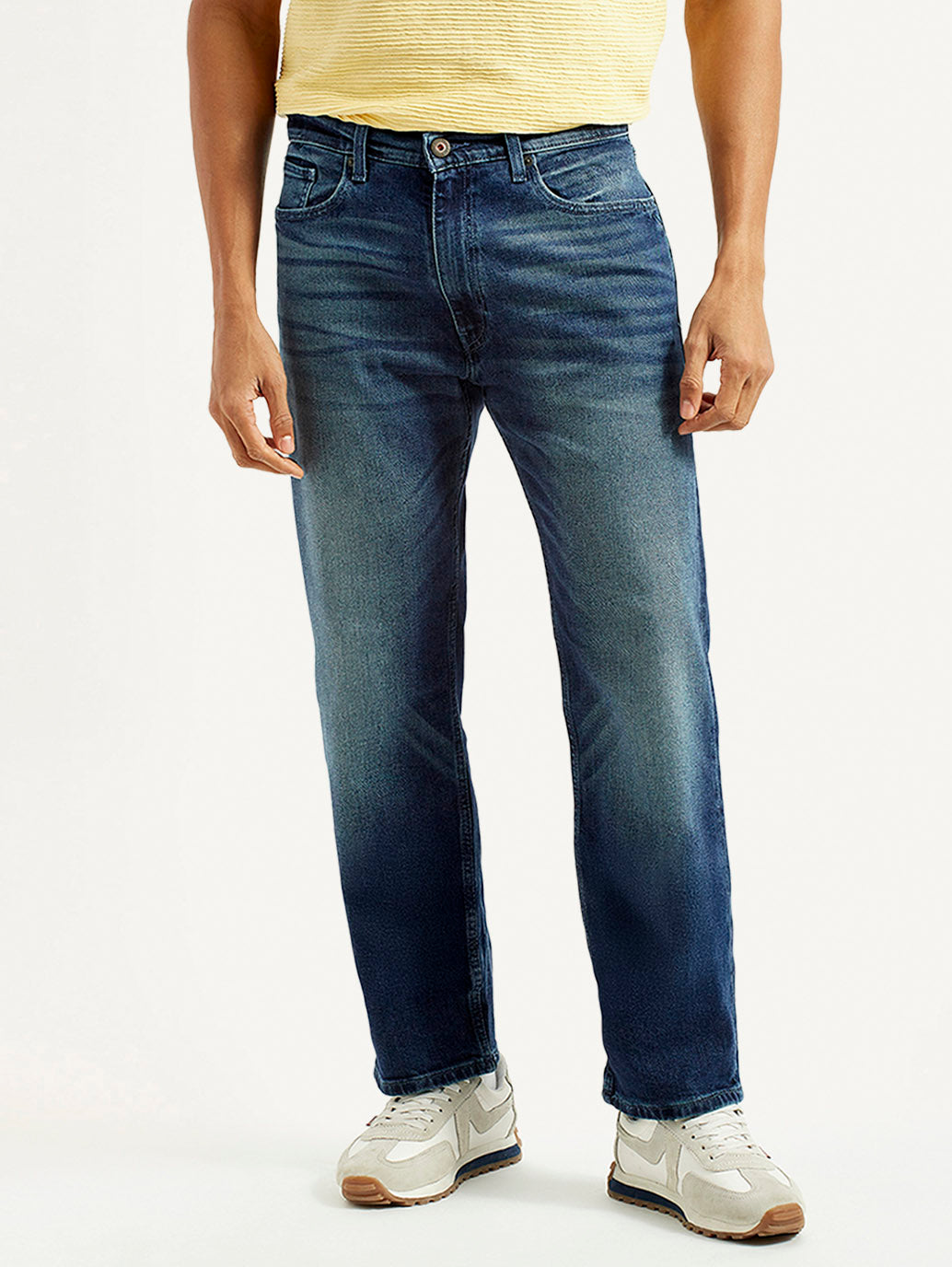 Men's 555 Blue Relaxed Straight Fit Mid Rise Jeans - Front View