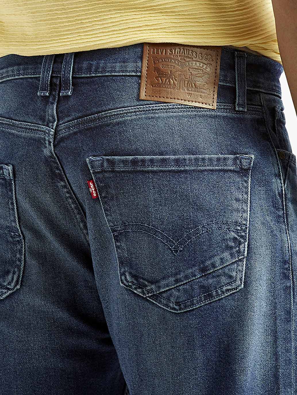 Men's 555 Blue Relaxed Straight Fit Mid Rise Jeans - Detail View