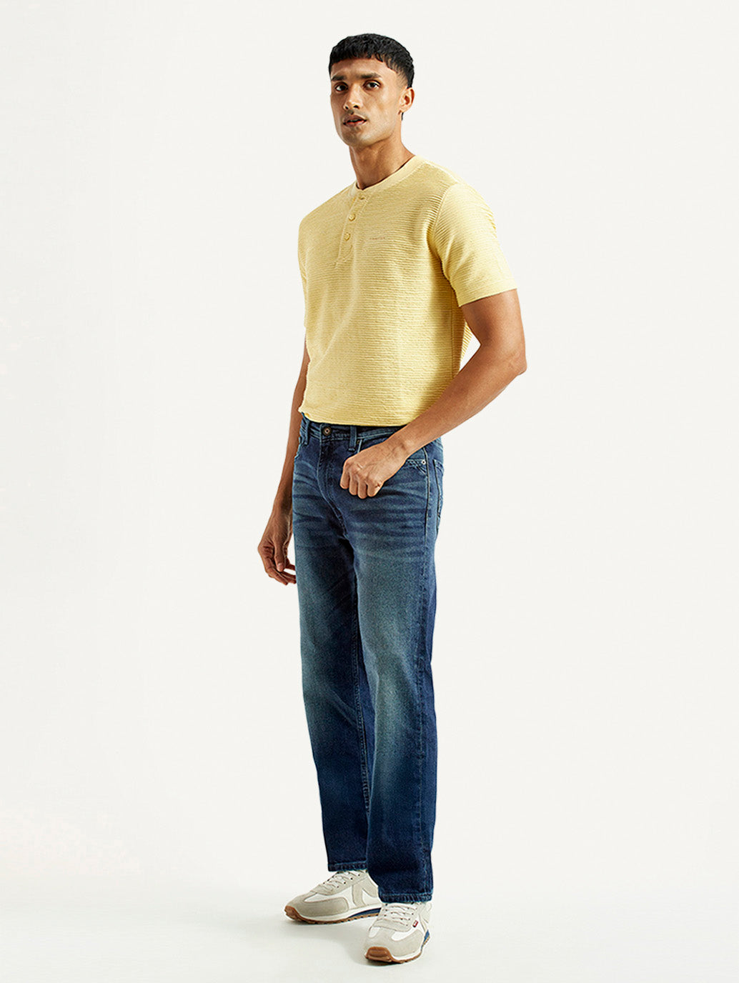 Men's 555 Blue Relaxed Straight Fit Mid Rise Jeans - Side View