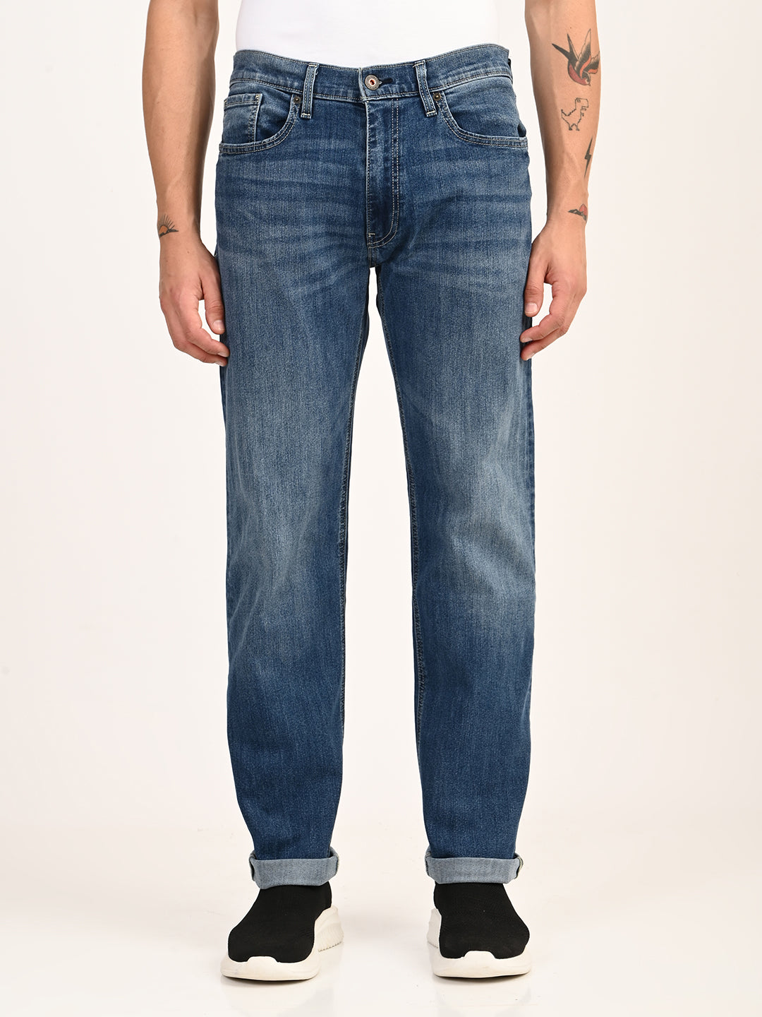 Men's 555 Blue Relaxed Straight Fit Mid Rise Jeans