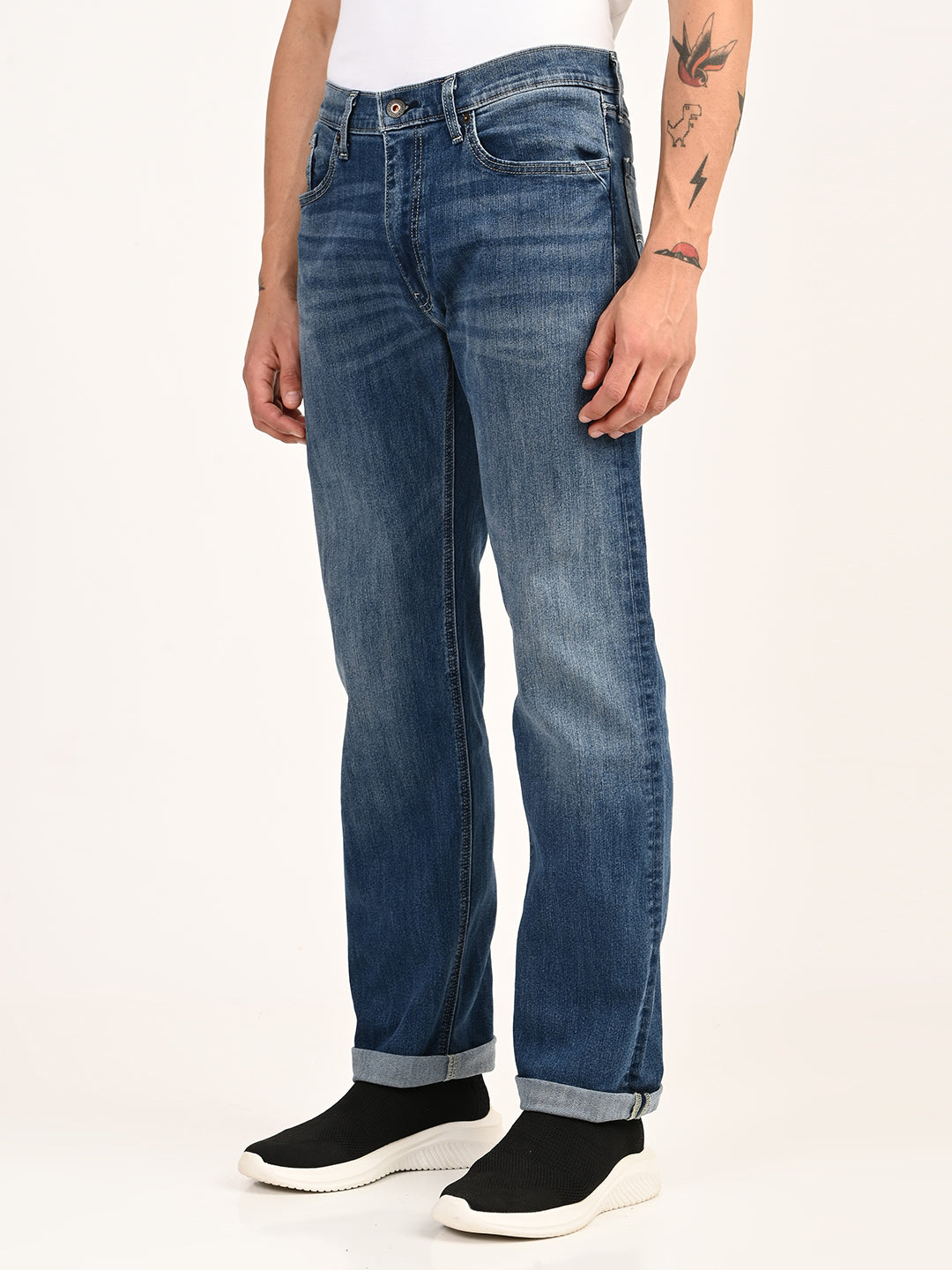 Men's 555 Blue Relaxed Straight Fit Mid Rise Jeans - side View