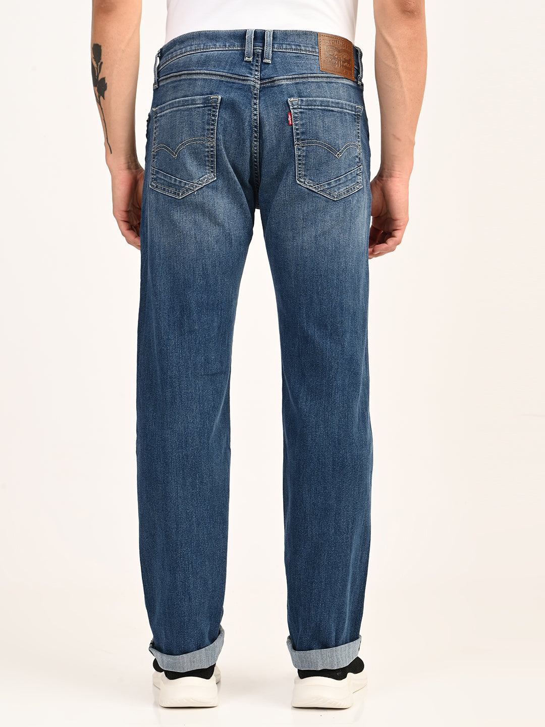 Men's 555 Blue Relaxed Straight Fit Mid Rise Jeans - back View