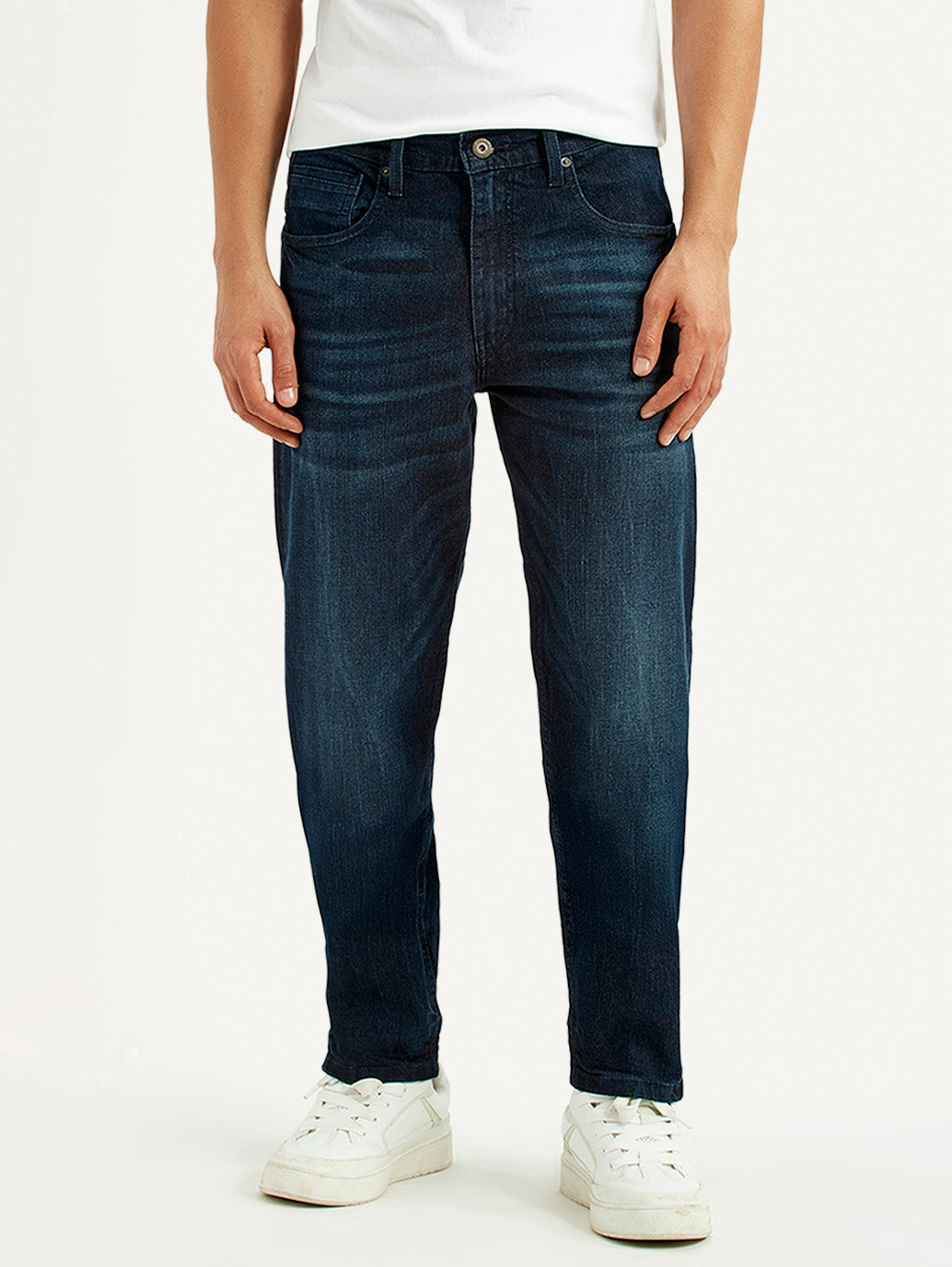 Men's 505 Dark Blue Straight Fit Mid Rise Jeans - Front View