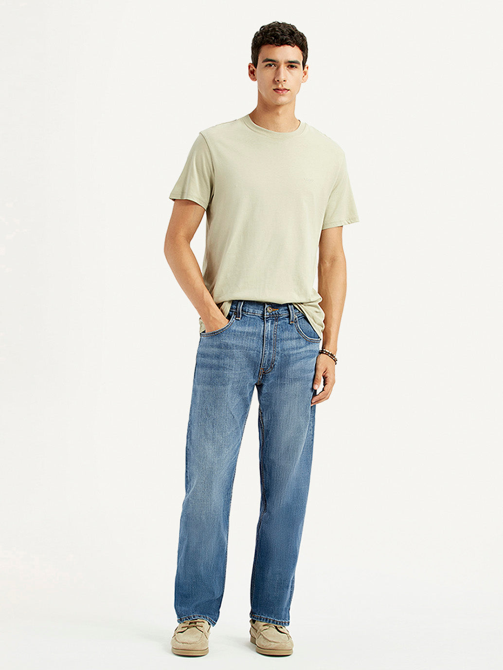 Men's 555 Blue Relaxed Straight Fit Mid Rise Jeans - Styleshot View
