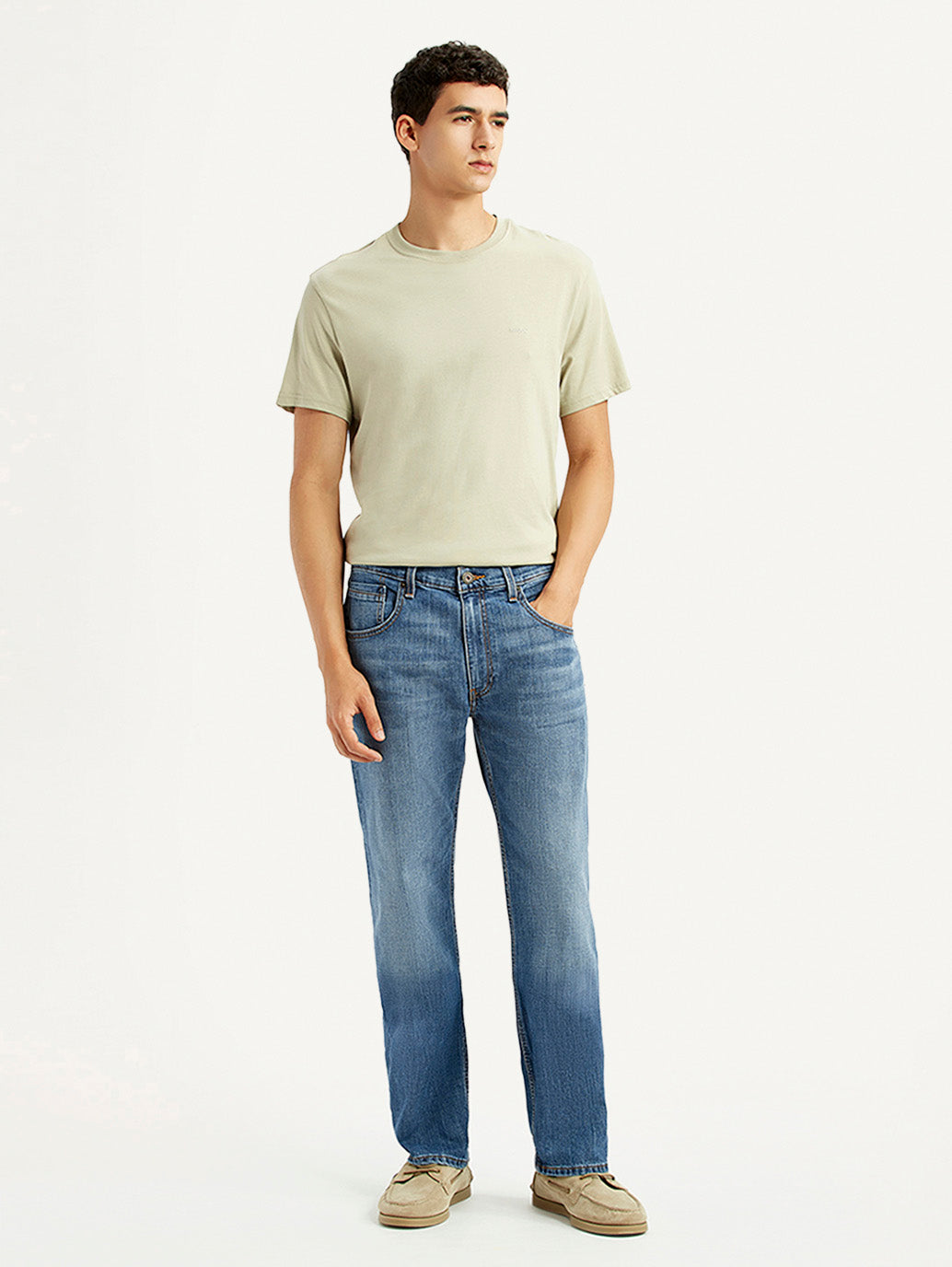 Men's 555 Blue Relaxed Straight Fit Mid Rise Jeans