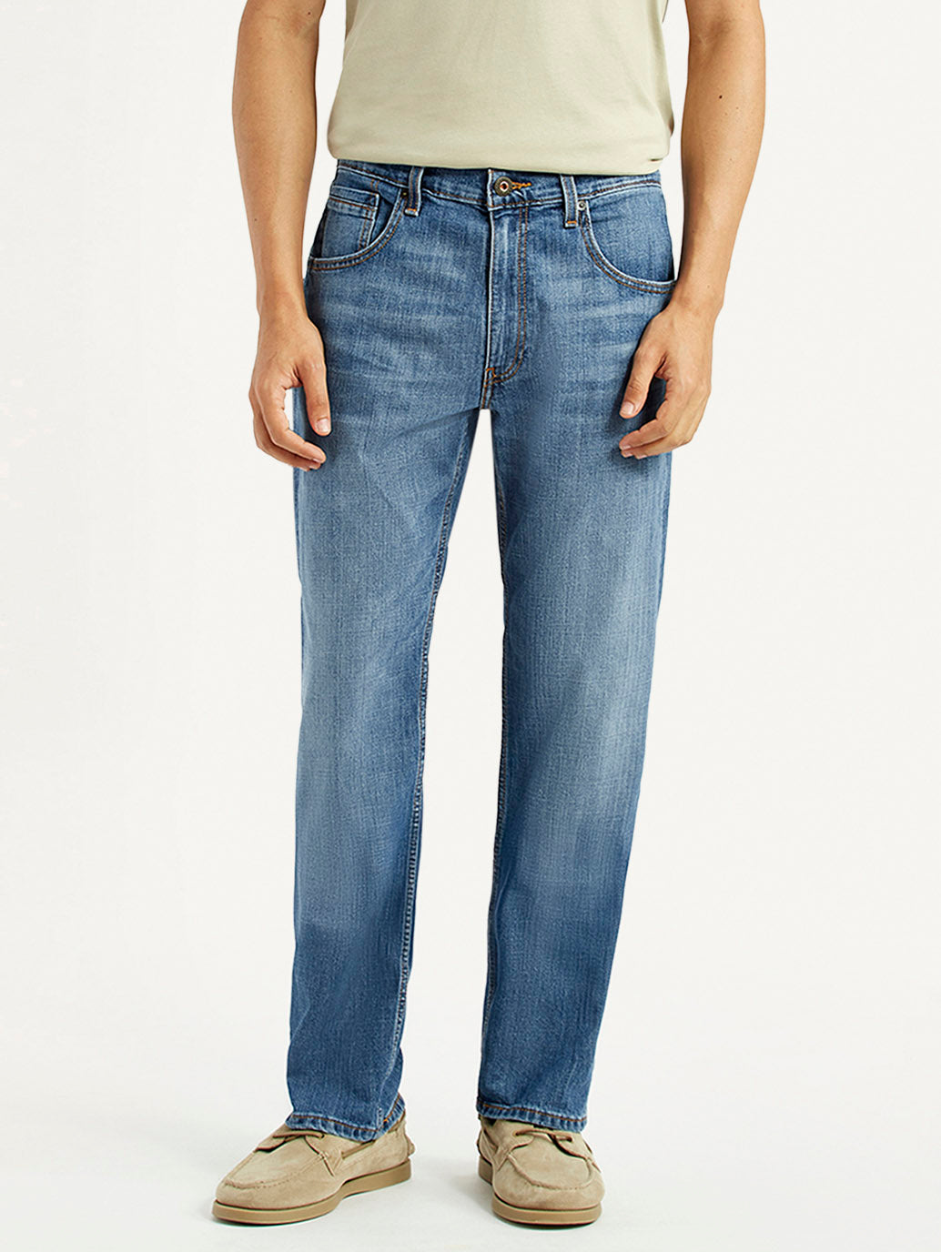 Men's 555 Blue Relaxed Straight Fit Mid Rise Jeans - Front View
