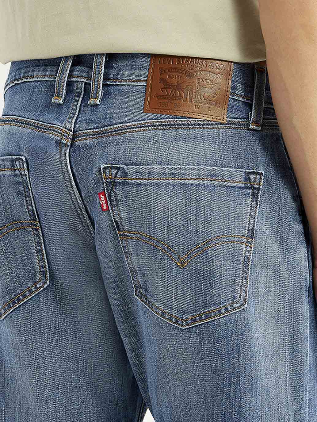Men's 555 Blue Relaxed Straight Fit Mid Rise Jeans - Detail View