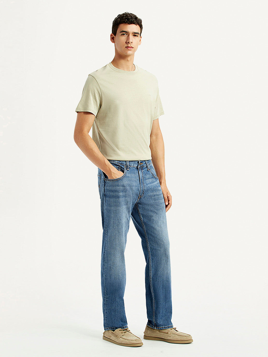 Men's 555 Blue Relaxed Straight Fit Mid Rise Jeans - Side View
