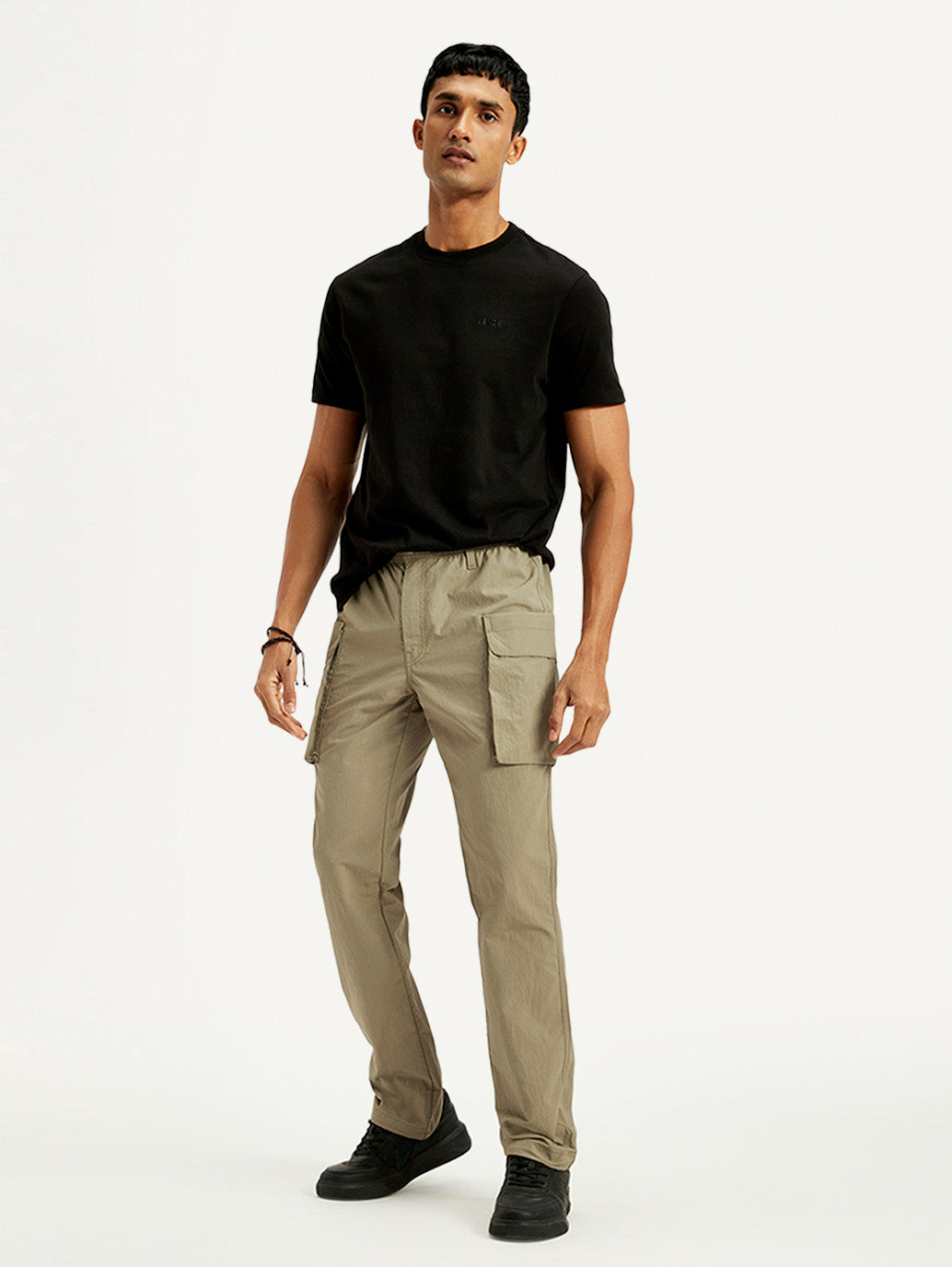 Men's Khaki Authentic Straight Fit Cargo Trousers - Elevated View