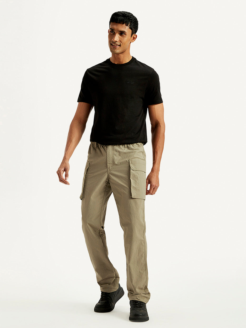 Men's Khaki Authentic Straight Fit Cargo Trousers - Styleshot View