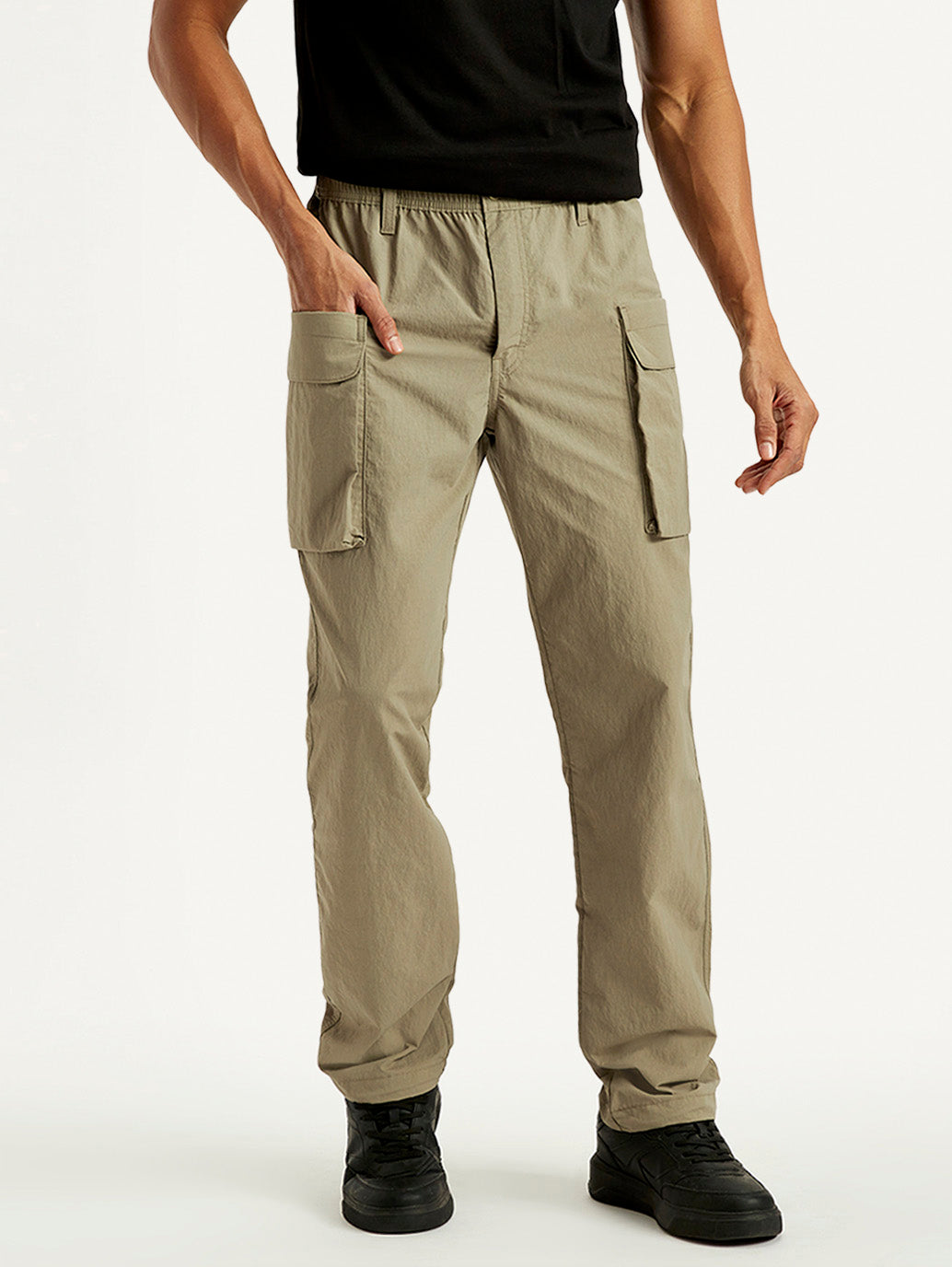 Men's Khaki Authentic Straight Fit Cargo Trousers - Front View