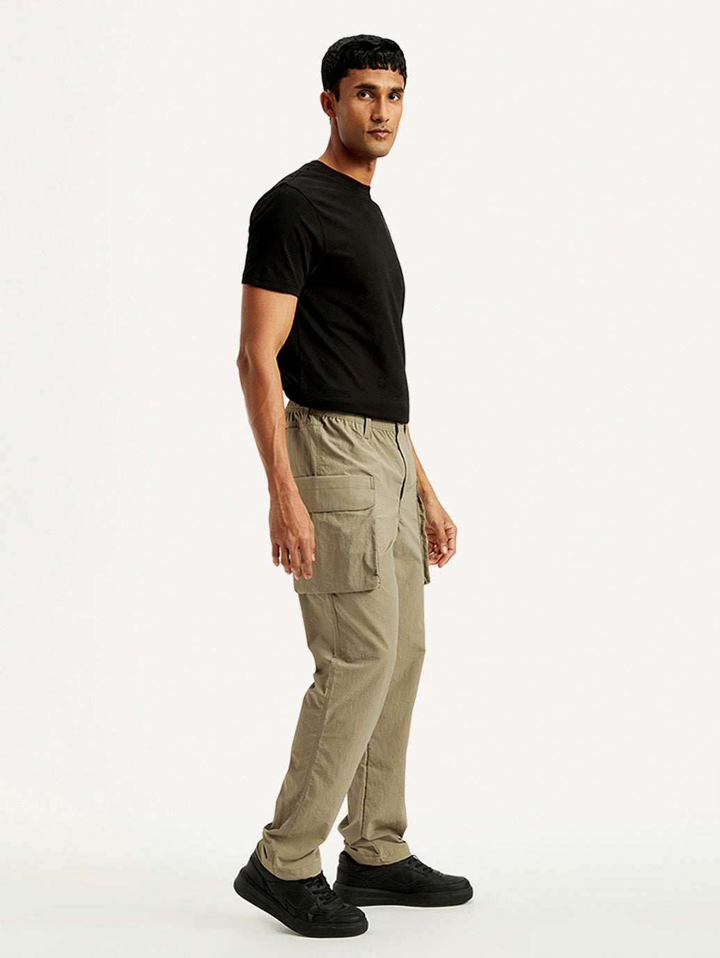 Men's Khaki Authentic Straight Fit Cargo Trousers - Side View