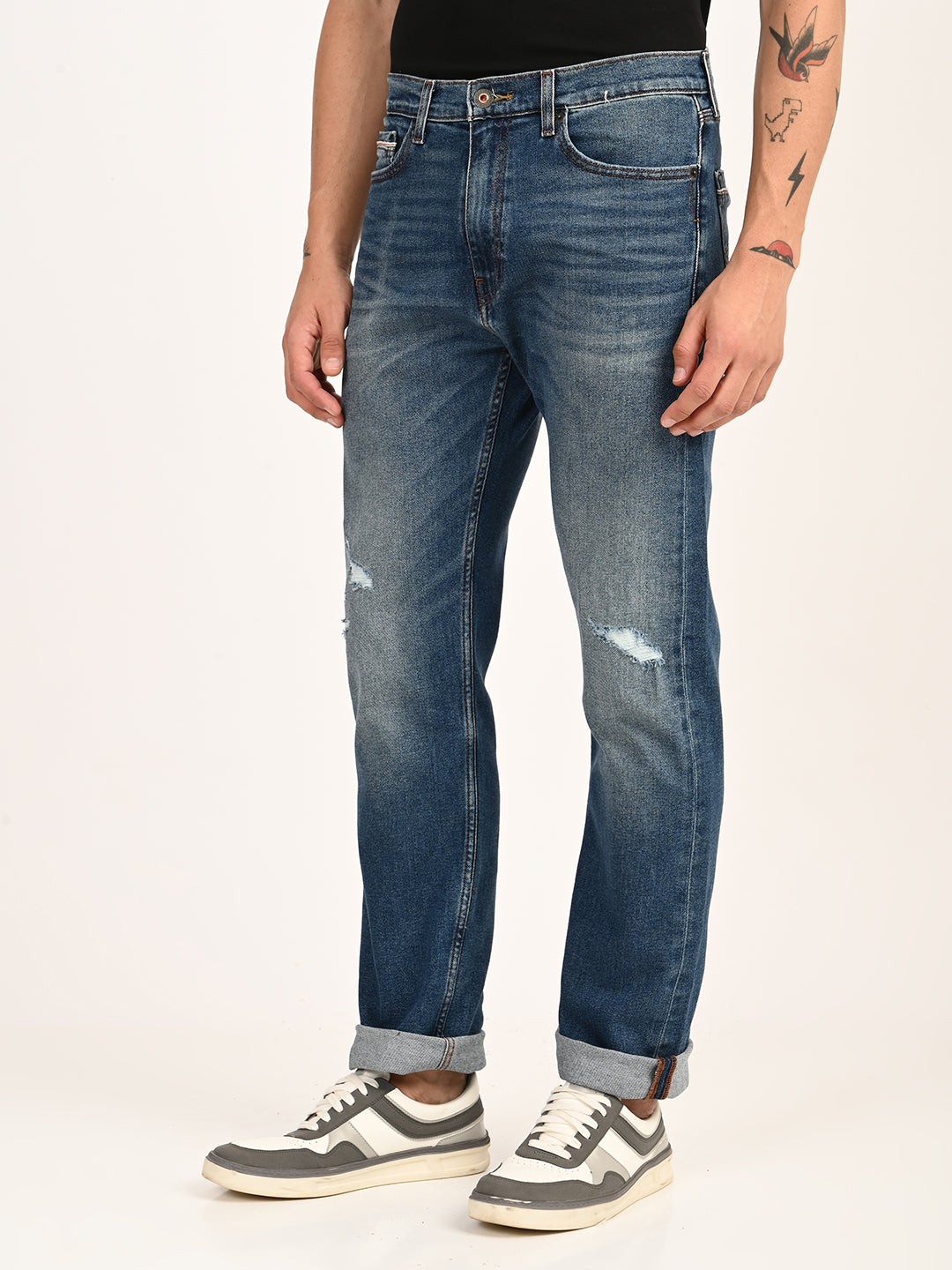 Men's 505 Blue Straight Fit Mid Rise Jeans - side View