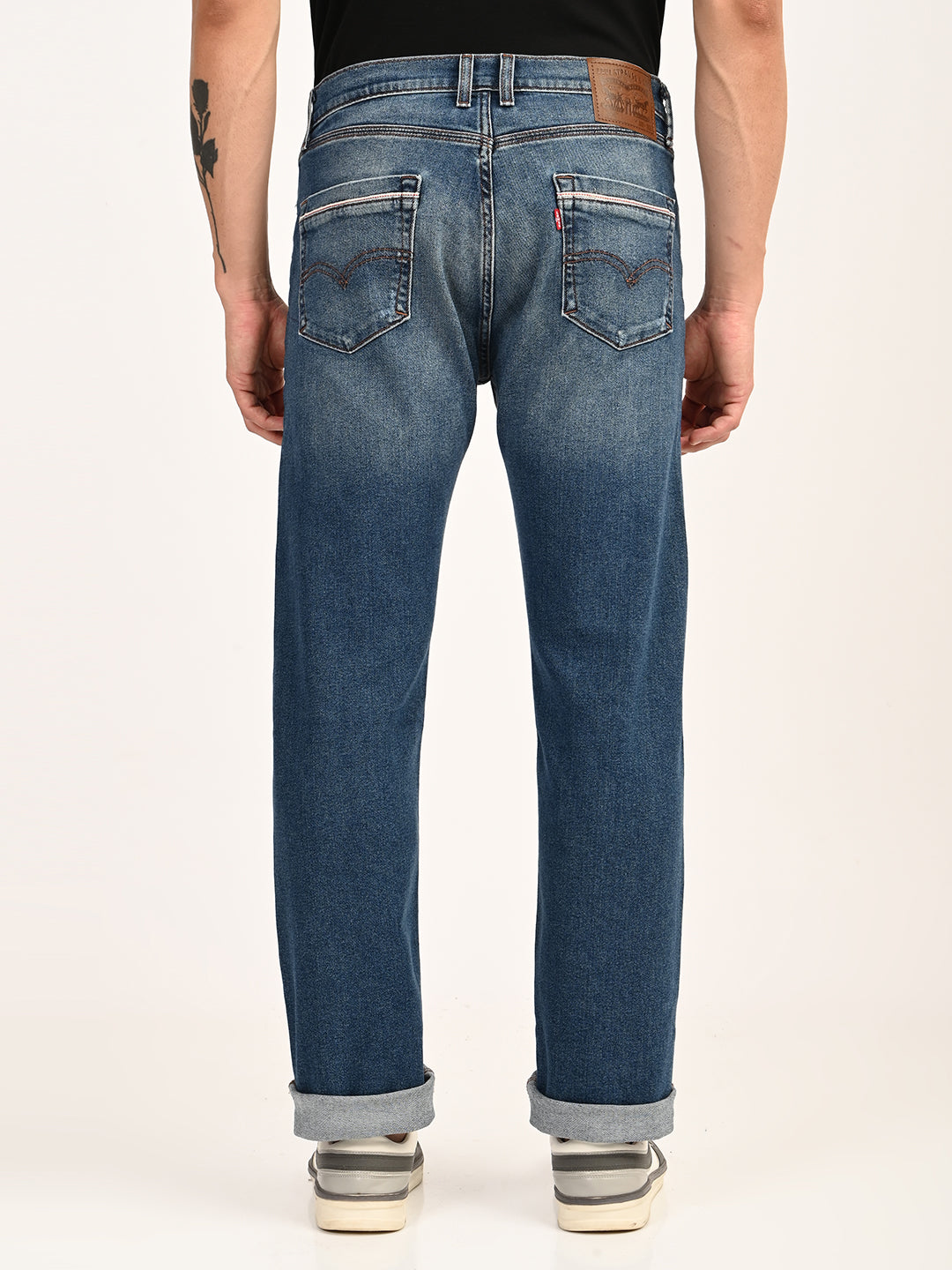 Men's 505 Blue Straight Fit Mid Rise Jeans - back View