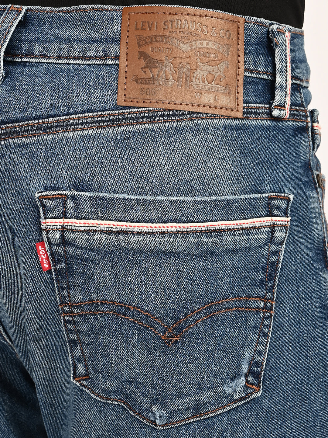 Men's 505 Blue Straight Fit Mid Rise Jeans - detail View
