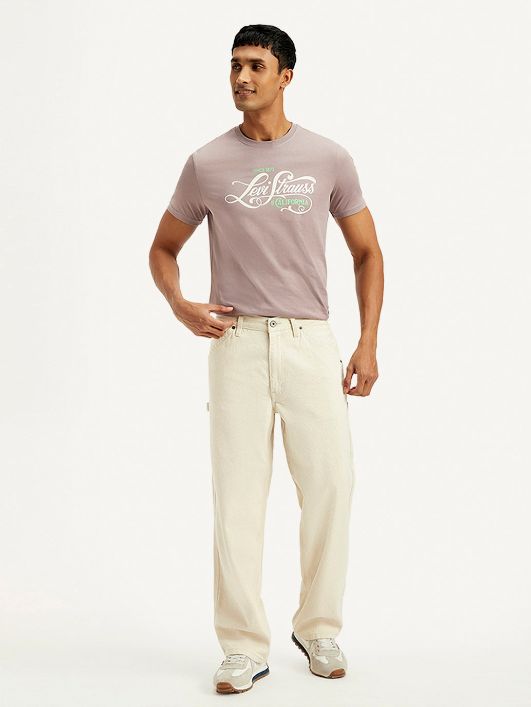 Men's 578 Cream Baggy Fit Mid Rise Carpenter Jeans - Front View