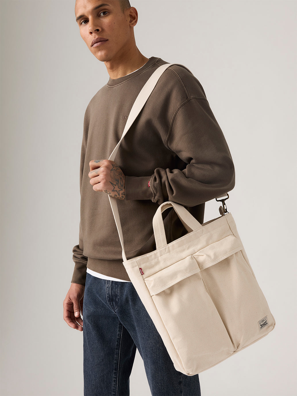 Unisex Beige Solid Tote Bag