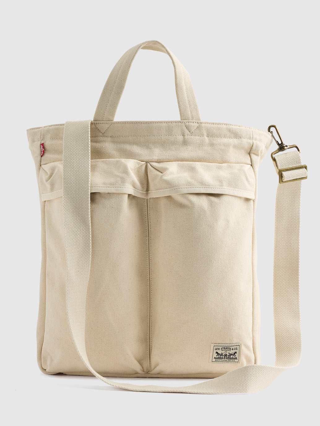 Unisex Beige Solid Tote Bag - Front View