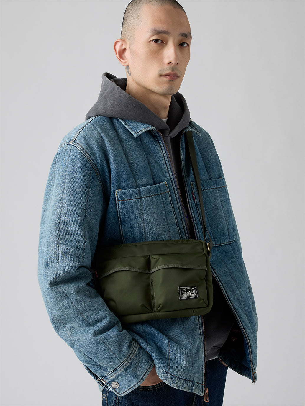 Unisex Olive Solid Crossbody Bag