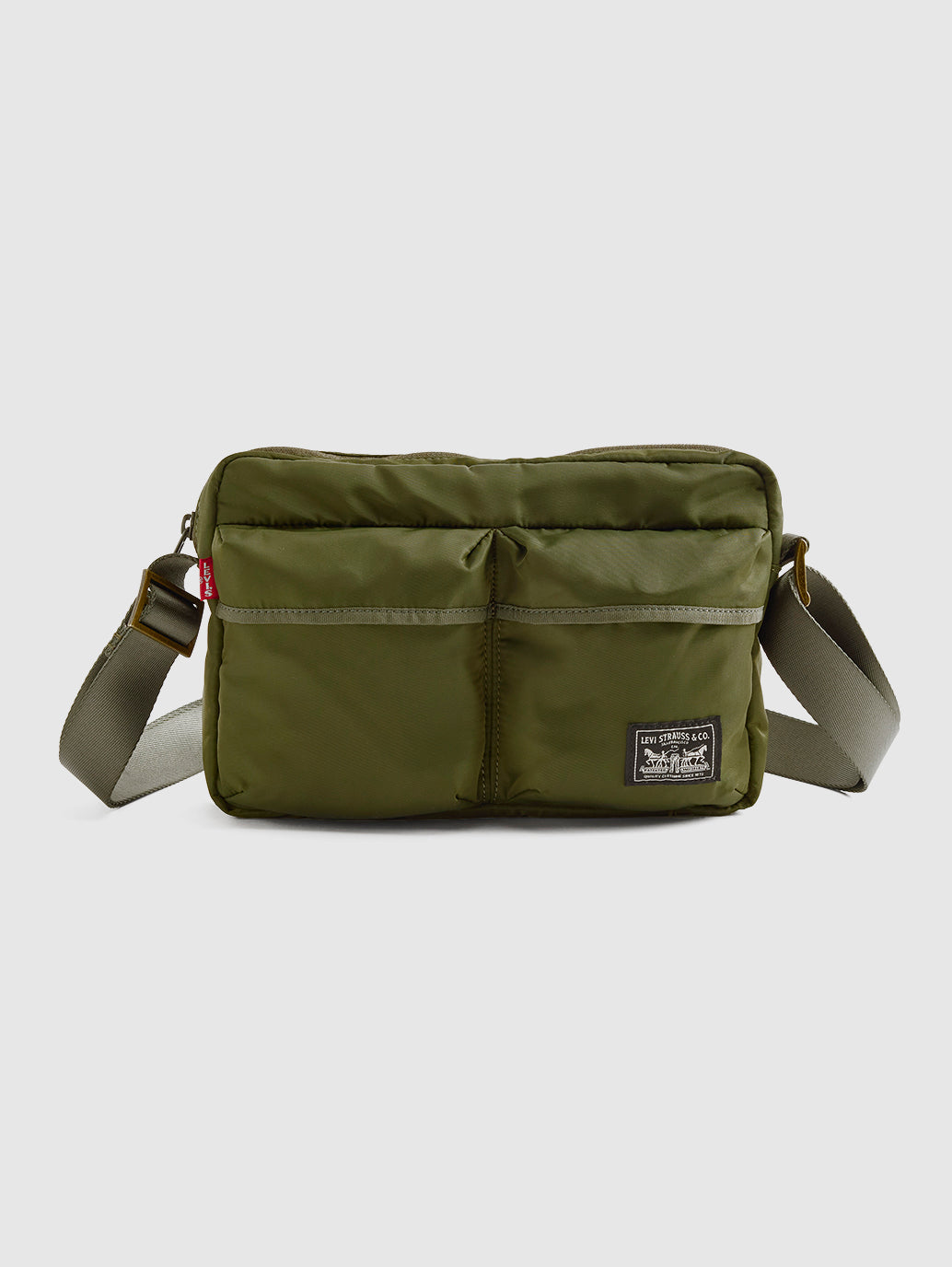 Unisex Olive Solid Crossbody Bag - Front View